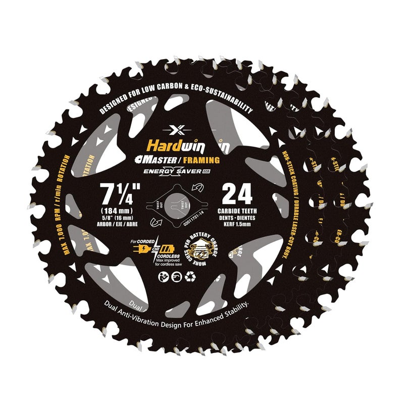 HARDWIN 7 1/4 Inch Framing Circular Saw Blade-3Pack, 24T ATB Carbide Teeth, Lightweight for Cordless Saws. Super Thin Kerf for Cutting Wood, Plywood, MDF, OSB, Hardwood, Softwood & More. - Image 1